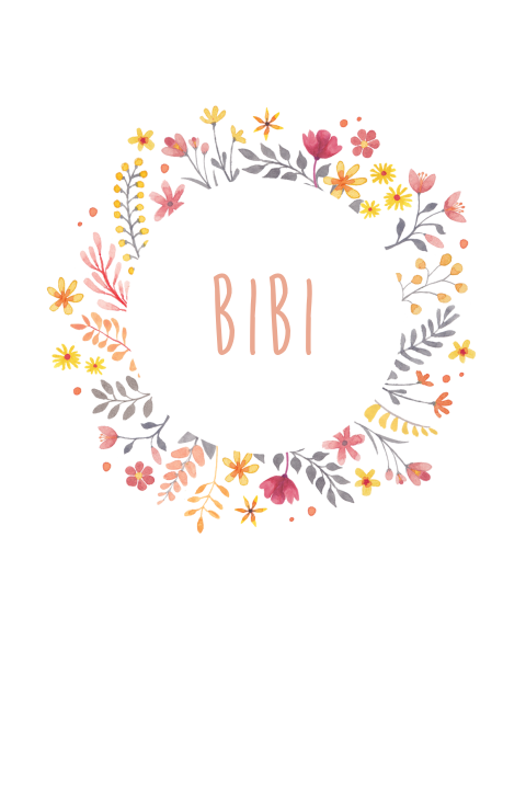 Geboortekaartje Bibi | Bloemenkrans in oranje en oker tinten
