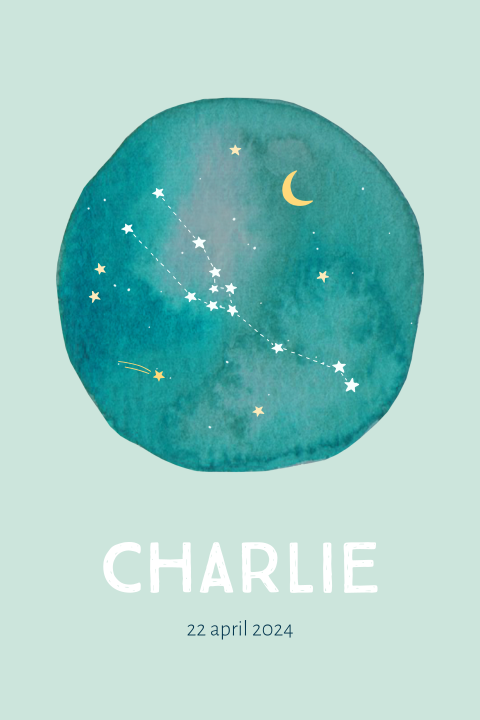 Geboortekaartje Charlie | Sterrenbeeld met aquarel