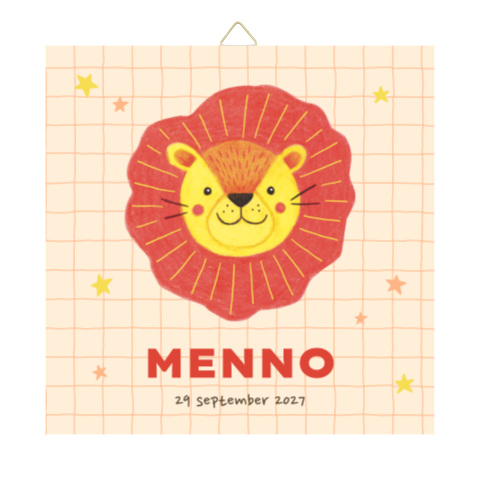 Schattig geboorte tegeltje met leeuw voor de babykamer