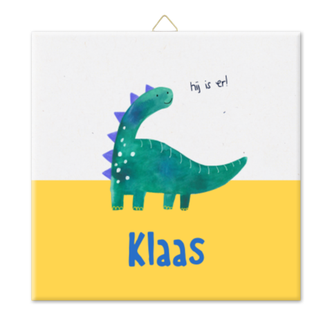Studio WAM, Geboortetegel met dinosaurus, Klaas, Kleurrijk kraamcadeau