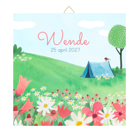 Geboorte tegel 'Wende' | Tentje met bloemen, origineel kraamcadeau