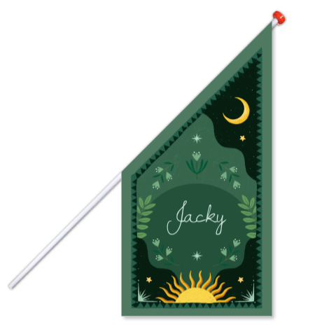 Geboortevlag 'Jacky' | Groen met zon, maan en sterren