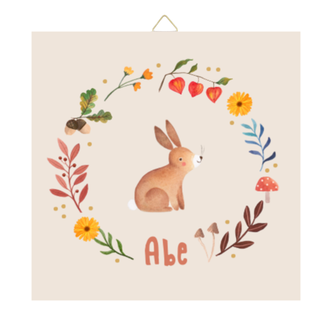 Geboorte tegeltje met herfst illustraties en lief konijntje