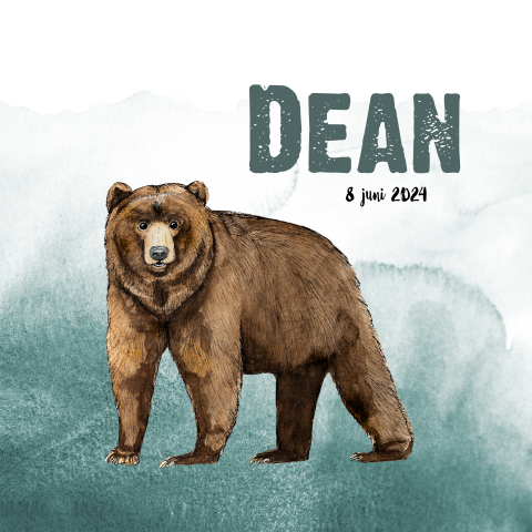 Dubbel groen geboortekaartje Beer voor een jongen