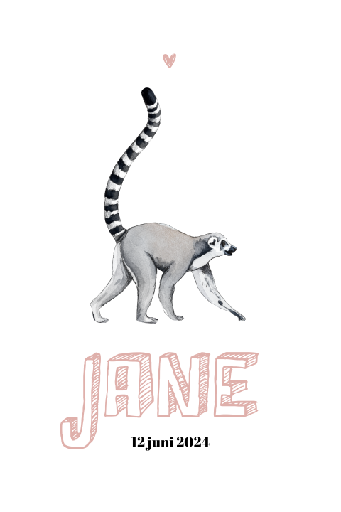 Staande enkel geboortekaartje Maki voor een Meisje