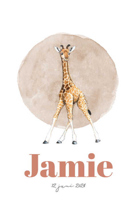 Geboortkaartje ronde hoeken baby giraffe Neutraal