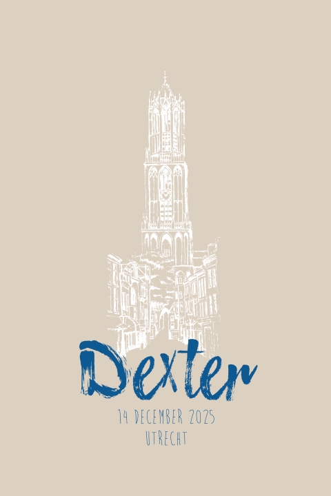 Geboortekaartje jongen illustratie Domtoren Utrecht