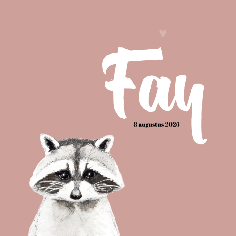 Dubbel geboortekaartje wasbeer voor een Meisje