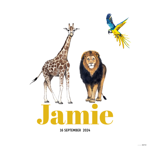 Raambord giraffe, leeuw en papegaai