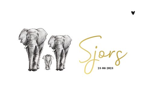 Enkel geboortekaartje baby en grote olifant Goudfolie Neutraal