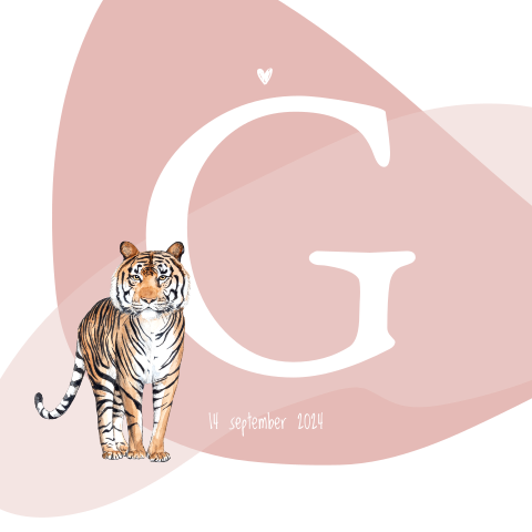 Enkel geboortekaartje vormen initiaal tijger voor een meisje