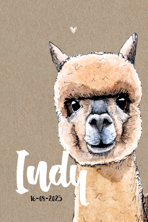 Enkel staand geboortekaartje kraft Alpaca Neutraal