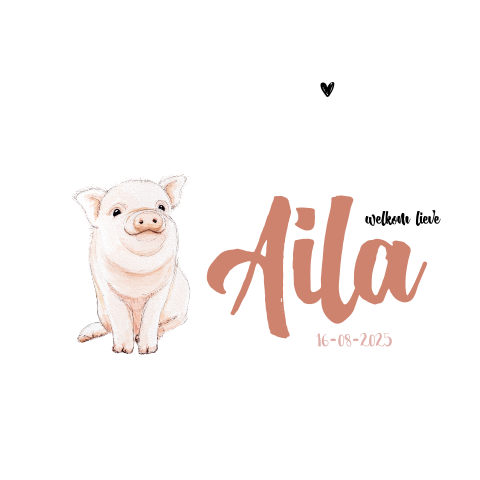 Vierkant geboortekaartje biggetje Meisje
