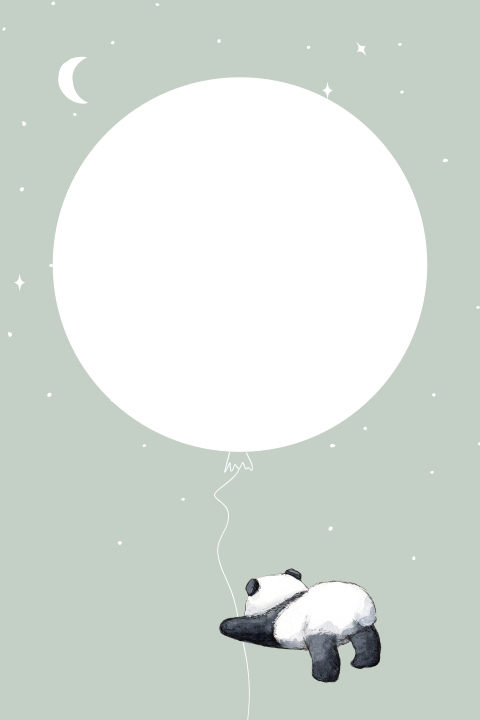 Geboortekaartje met maan en een baby panda