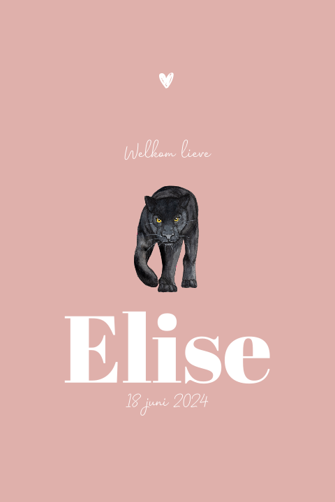 Staand geboortekaartje zwarte panter voor een meisje