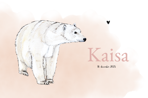 Geboortekaartje liggend met ijsbeer Meisje