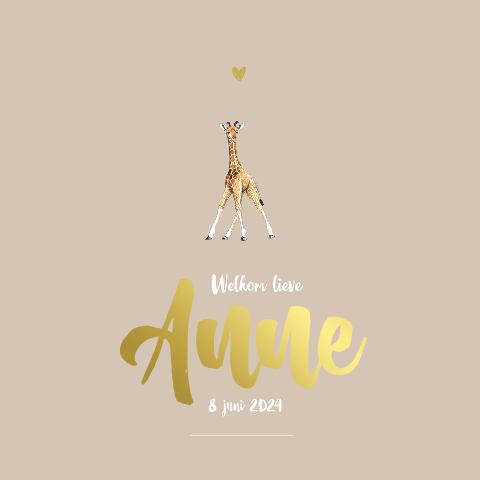 Dubbel geboortekaartje baby giraf goudfolie Neutraal