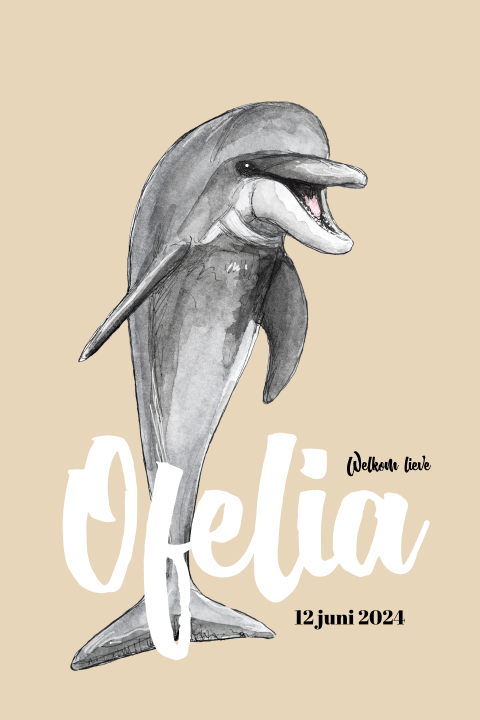 Staande enkel geboortekaartje Dolfijn voor een Meisje