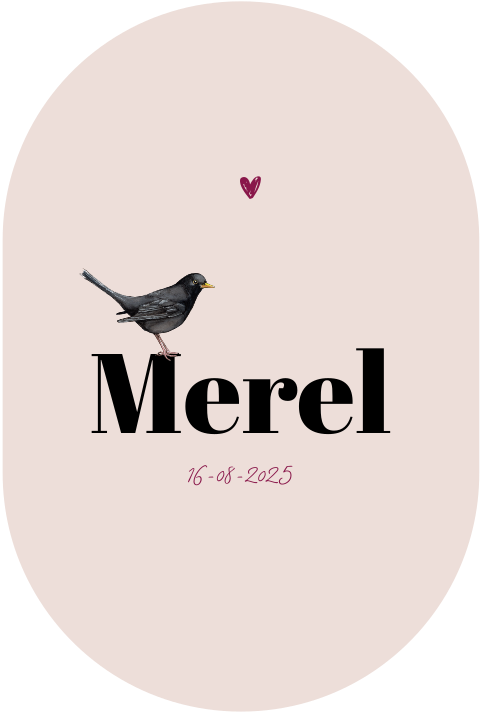 Lente geboortekaartje met een merel meisje