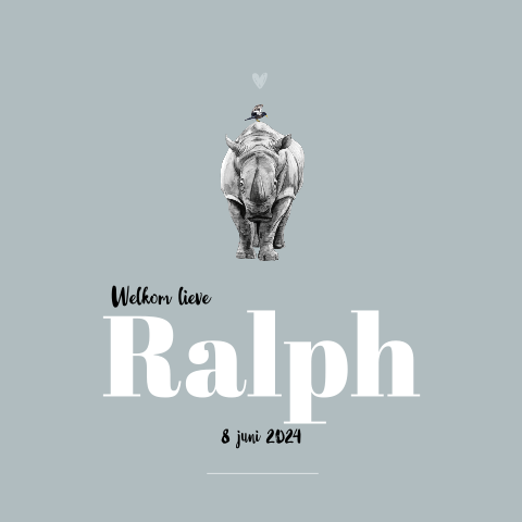 Dubbel geboortekaartje stoere neushoorn voor een Jongen