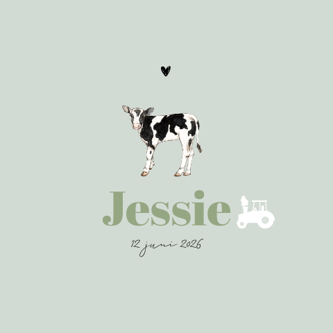 Geboortekaartje met kalfje en tractor