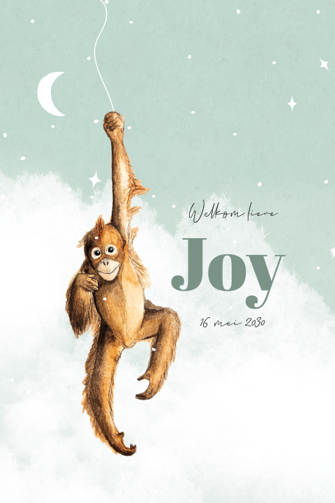 Geboortekaartje met hangend aapje