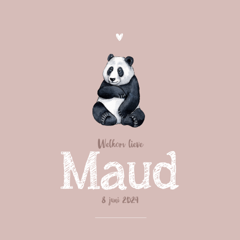 Dubbel geboortekaartje panda voor een Meisje