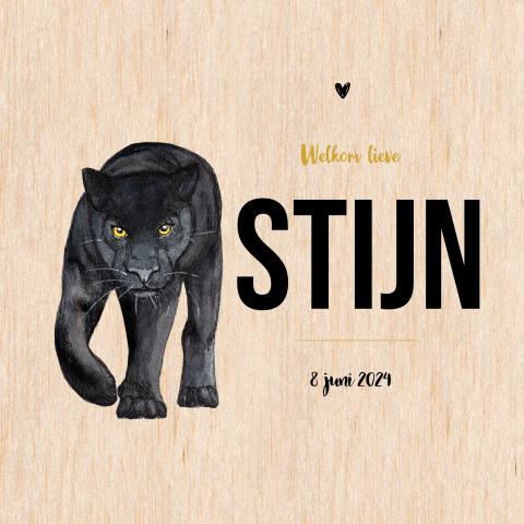 Enkel geboortekaartje zwarte panter hout jongen