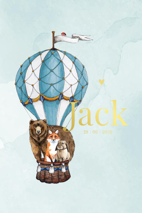 Geboortekaartje met luchtballon en aquarel achtergrond