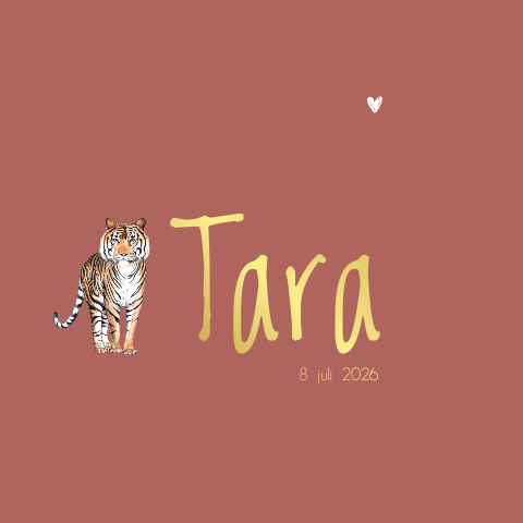 Geboortekaartje vierkant goudfolie met Tijger meisje