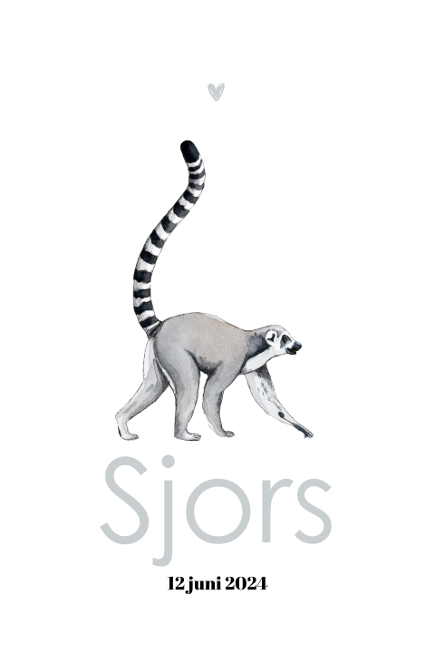 Staande enkel geboortekaartje Maki Neutraal