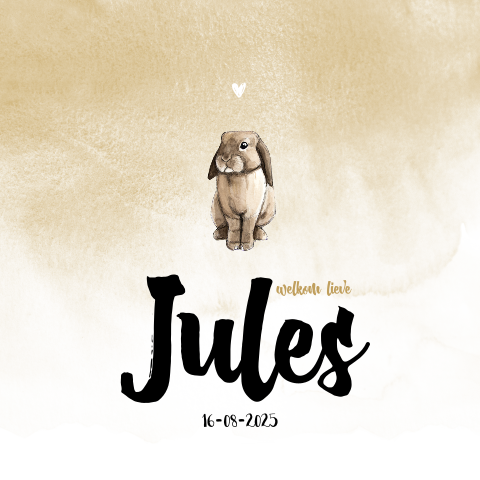 Vierkant geboortekaartje Konijn Watercolor Neutraal