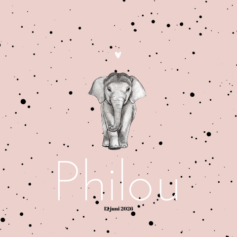 Geboortekaartje meisje met baby olifant en stipjes