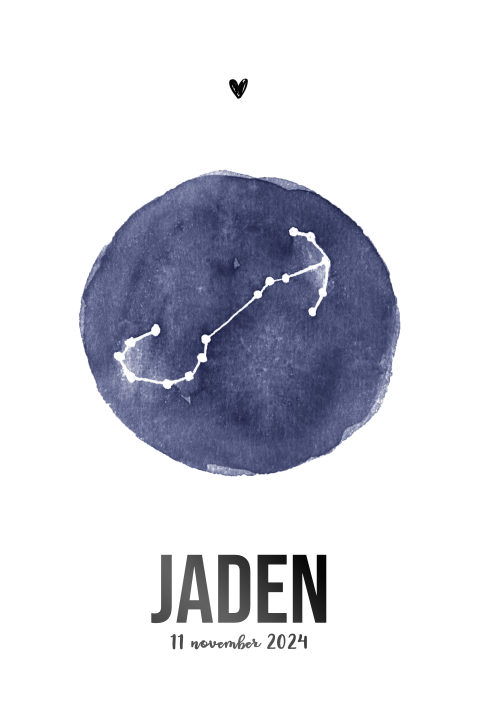 Enkel geboortekaartje sterrenbeeld Hoogglans zwart Jongen