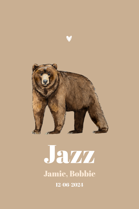 Staande enkel geboortekaartje Beer Neutraal