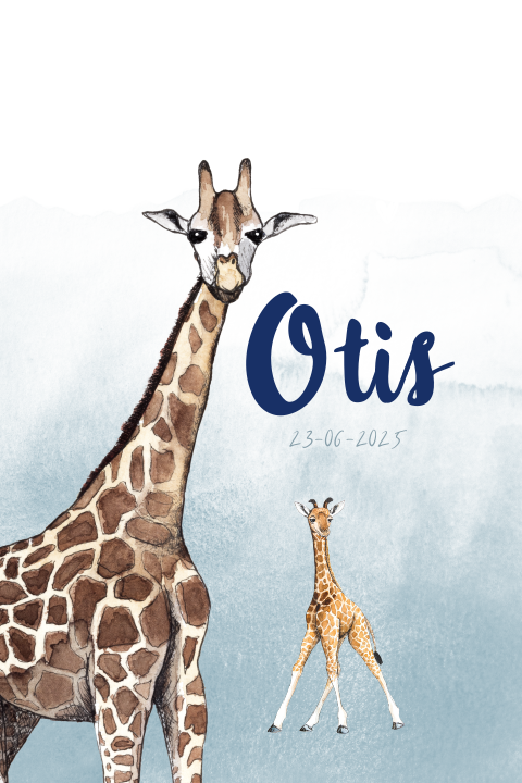 Staande dubbel geboortekaartje giraf met baby Jongen