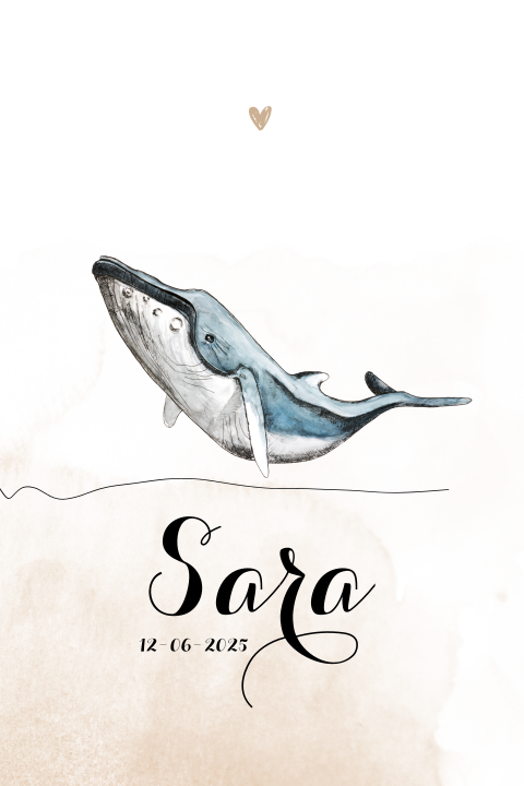 Geboortekaartje meisje met walvis beige