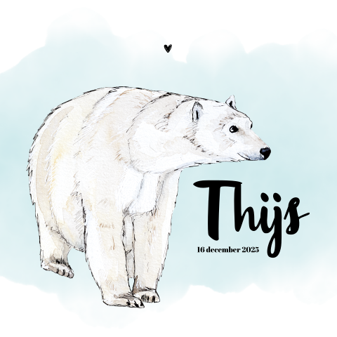 Dubbel geboortekaartje met ijsbeer Jongen