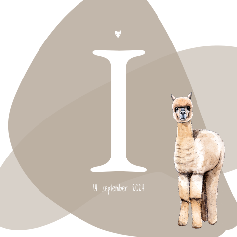 Enkel geboortekaartje vormen initiaal alpaca neutraal
