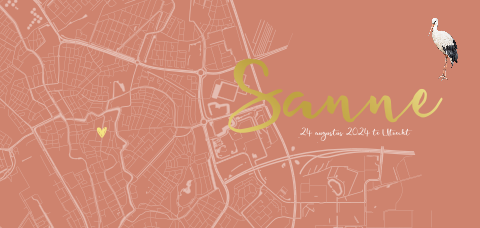 Geboortekaartje meisje liggend met plattegrond utrecht