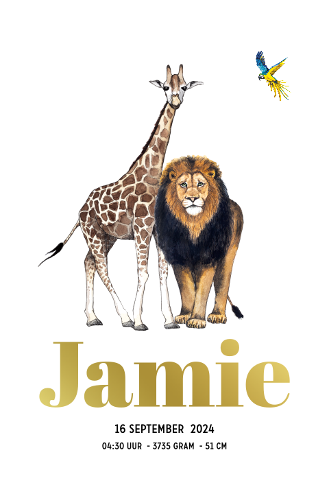 Geboorteposter set dieren goudfolie