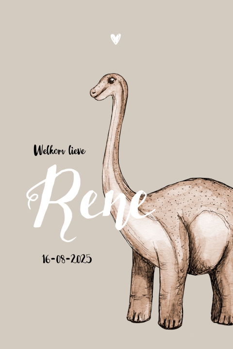 Enkel staand geboortekaartje Dino Neutraal