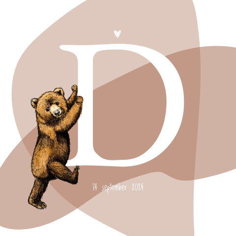 Enkel geboortekaartje initiaal Baby beer voor een jongen
