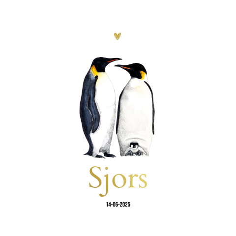 Geboortekaartje rond Pinguins Goudfolie Neutraal
