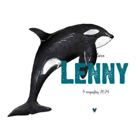 Dubbel wit geboortekaartje orka voor een Jongen