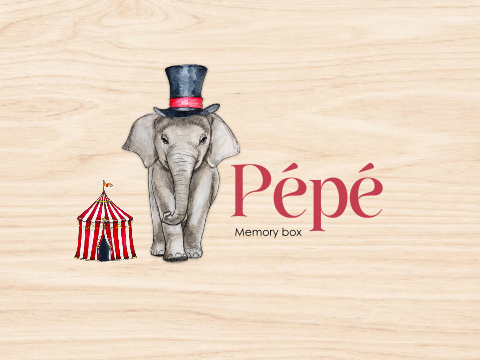 Houten Memory box met baby olifant