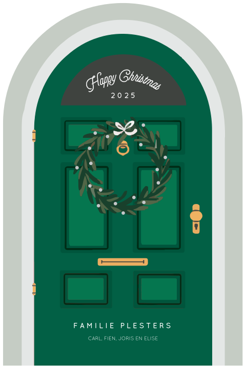 Kerstkaart groene voordeur