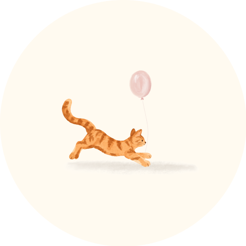 sticker met een oranje kat en roze ballon