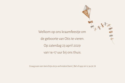 Kraamfeest kaartje vlieger getekend