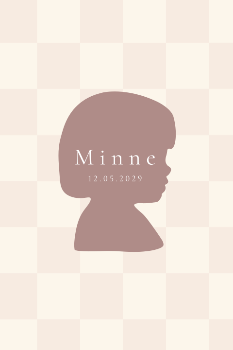 Geboortekaartje blokruit silhouet meisje